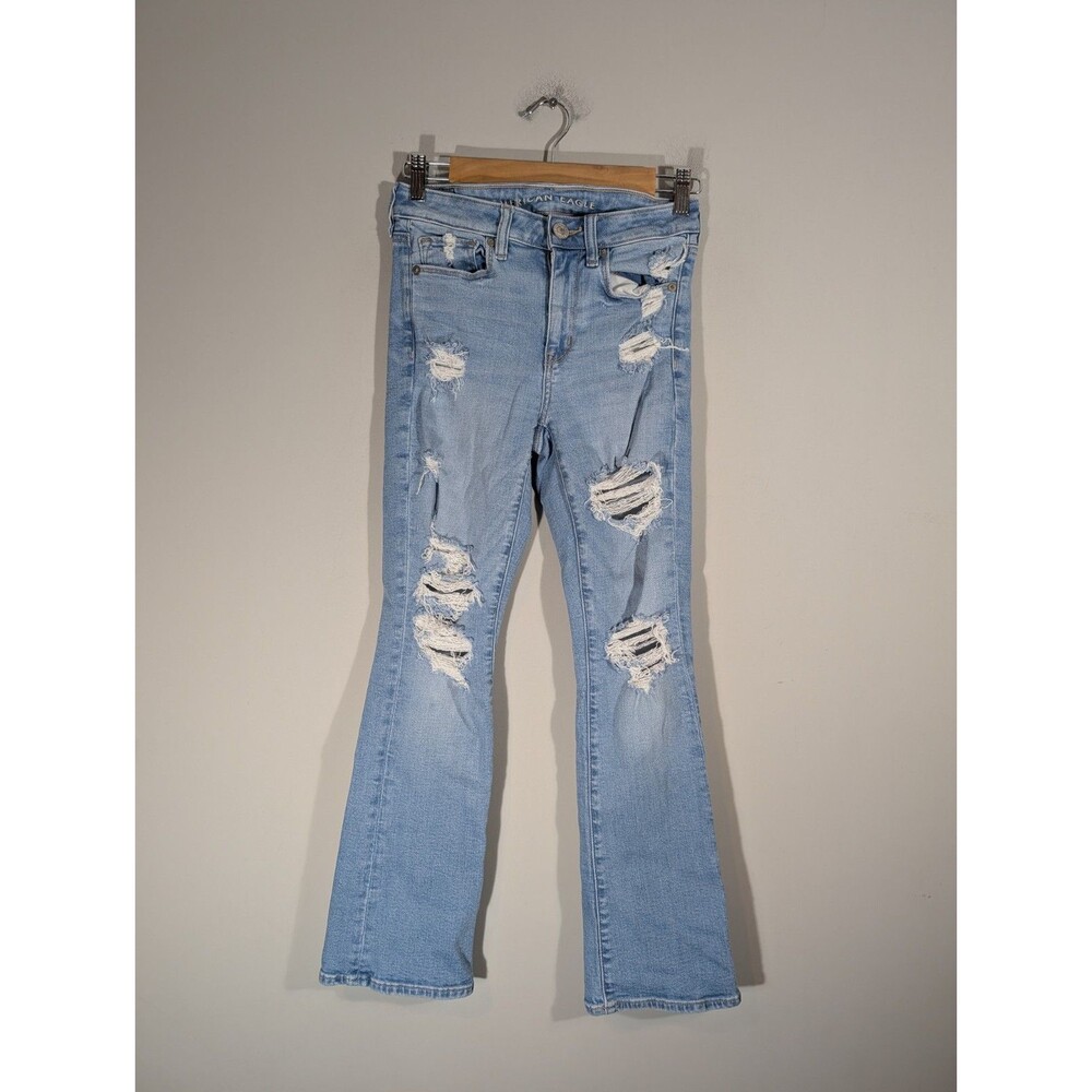 American Eagle Womens Distressed High Rise Skinny Kick Jeans Sz 4 X-Short Y2K